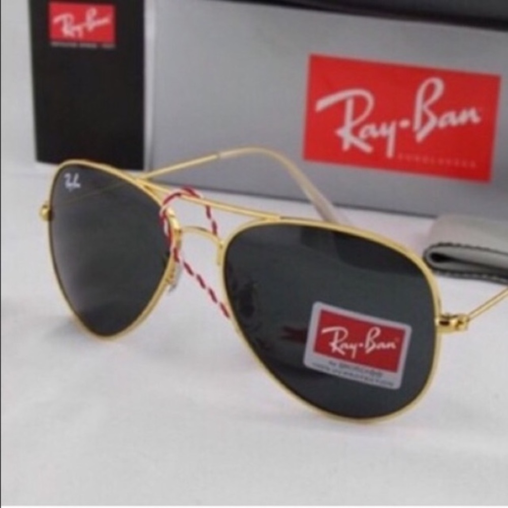 Ray Ban black and gold aviators